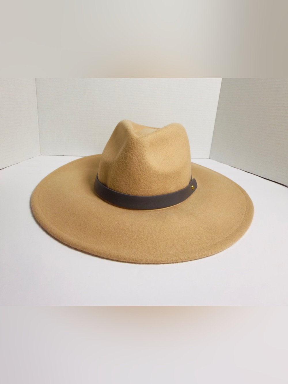 Boho Beige Wool Felt Wide Brim Rancher Fedora Hat